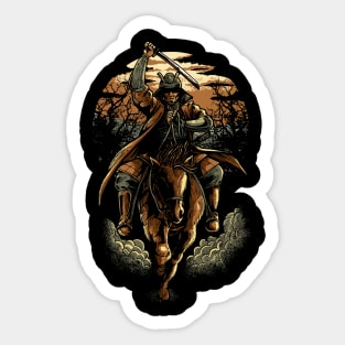 Samurai Warrior Katana Riding Horse Forest Sunset Vintage Sticker